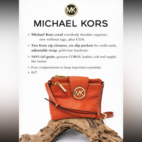 Michael Kors Coral Leather Crossbody with Gold Hardware NWOT+COA - Picture 1 of 12